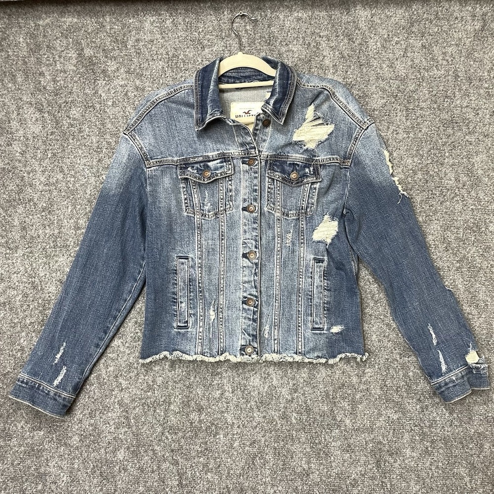 Hollister Denim Trucker Jacket Distressed Western Country Blue Womens S